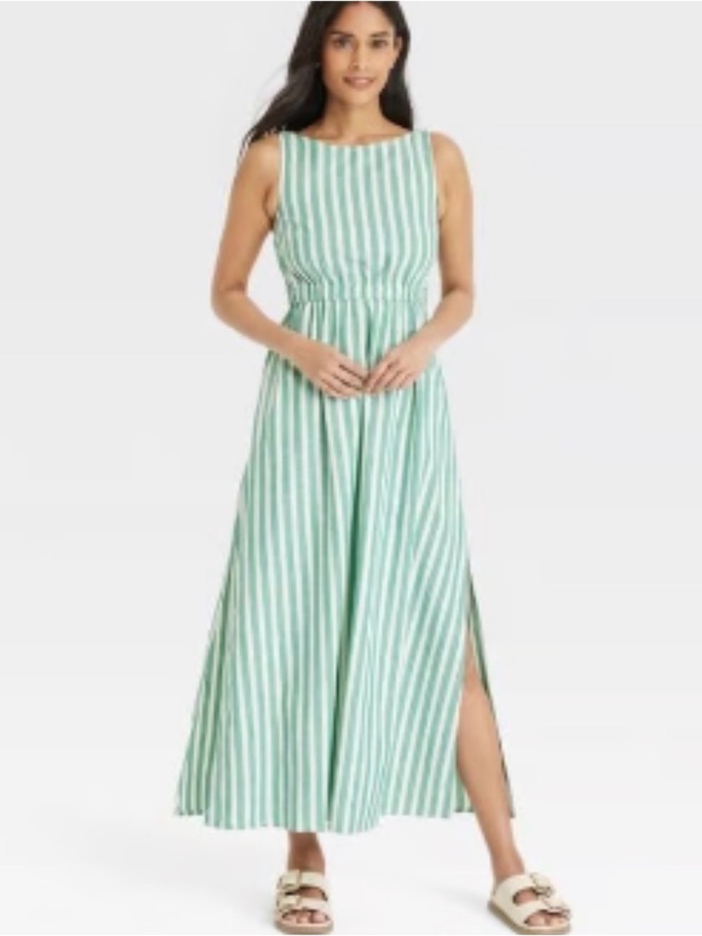 Universal Thread Teal and White Vertical Stripe Sleeveless Maxi Dress